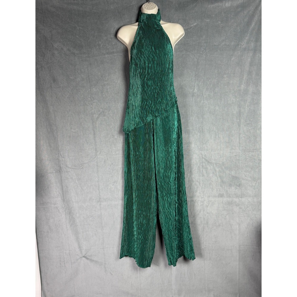 Commense Green Pleated Set Small NWT Halter Asymmetric Top‎ Wide Leg Pants Party